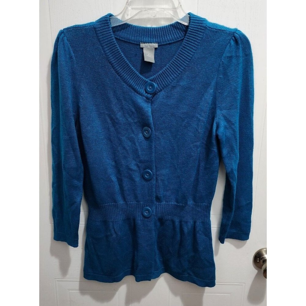 Ann Taylor Women's Button Up Cardigan Sweater Angora Rabbit Hair Blend Blue Sz M